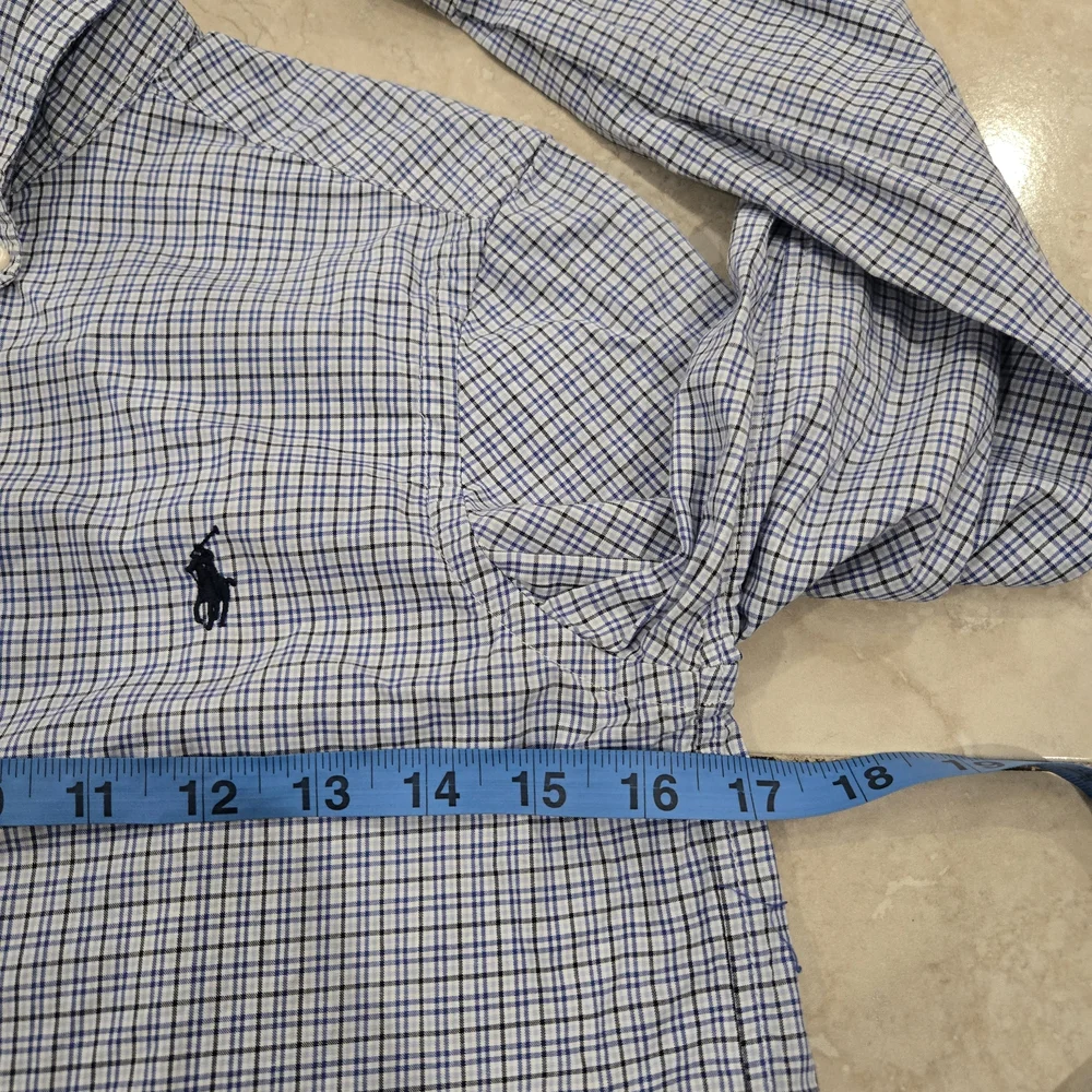 Polo Ralph Lauren Boys Long Sleeve Shirt M 10/12 Button Down Blue Plaid Stretch